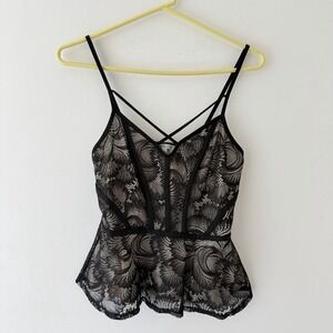 Charlotte Russe Y2K Black Lace Corset Cami Top M Fairy Grunge Whimsigoth Club